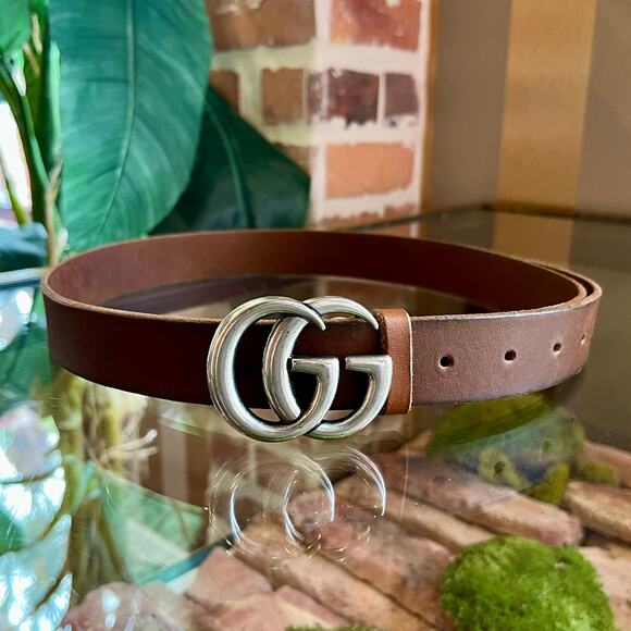 GUCCI Marmont Brown Raw Leather BeltSz 65/31